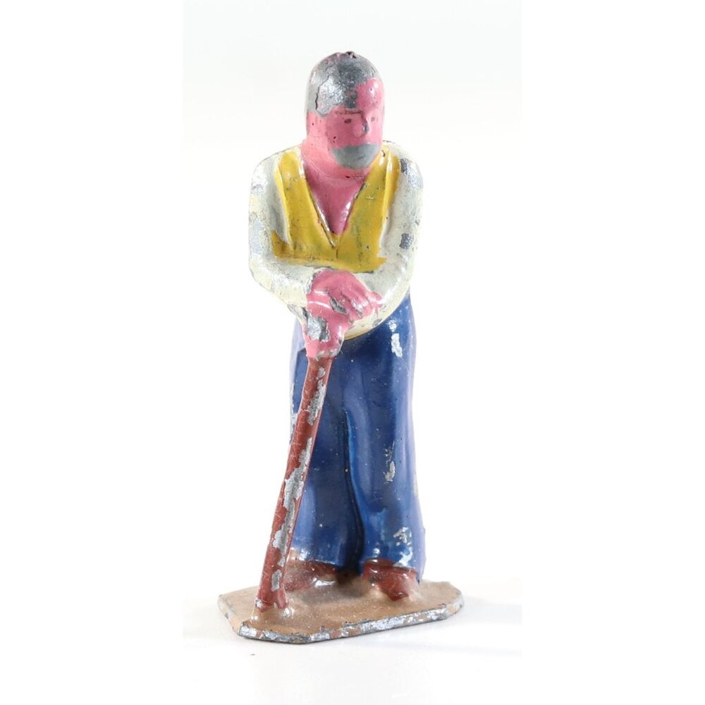 Johillco Lead Figure, Man Walking With A Cane, Made in France 1950s 2.25" Tall